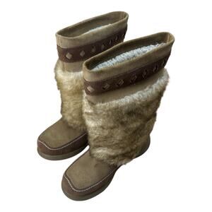 Cougar Yada Womens 8M Tan Faux Fur Lined Winter Boots Suede Pull On Half Calf